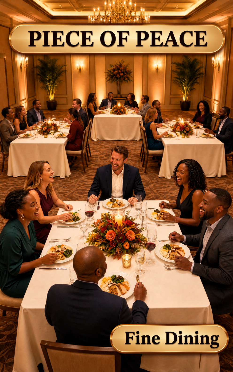 Guests enjoying fine dining together at banquet tables